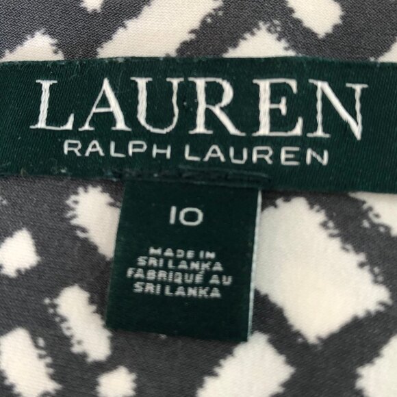 Lauren Ralph Lauren V Neck Faux Wrap Print Dress w Side Ruching Gray + Wht Sz 10 - Picture 10 of 13